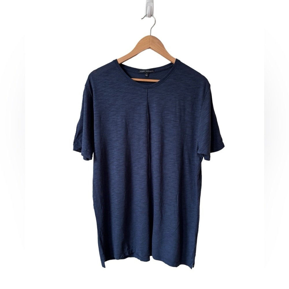 Robert Barakett Copperfield Short Sleeve Pin Tuck Crew Neck T Shirt Navy Size L